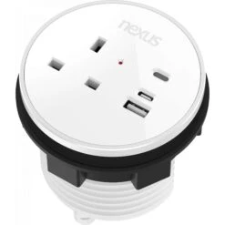Circular In-Desk Power Module + 3 Metre Mains Cable Bundle -Office Supermarket Store circular in desk power module 3 metre mains cable bundle furnitureaccessoriesaccessoriesnexus tc group 1 outlet 30w usb c 27w usb a usb c blank white housingwhite bezelwh 656824