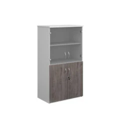 Duo Combination Unit With Glass Upper Doors 1440mm High With 3 Shelves -Office Supermarket Store duo combination unit with glass upper doors 1440mm high with 3 shelves wooden storage dams whitegrey oak 413897