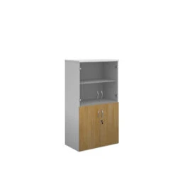 Duo Combination Unit With Glass Upper Doors 1440mm High With 3 Shelves -Office Supermarket Store duo combination unit with glass upper doors 1440mm high with 3 shelves wooden storage dams whiteoak 862684