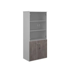 Duo Combination Unit With Glass Upper Doors 1790mm High With 4 Shelves -Office Supermarket Store duo combination unit with glass upper doors 1790mm high with 4 shelves wooden storage dams whitegrey oak 554284