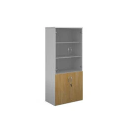 Duo Combination Unit With Glass Upper Doors 1790mm High With 4 Shelves -Office Supermarket Store duo combination unit with glass upper doors 1790mm high with 4 shelves wooden storage dams whiteoak 298364