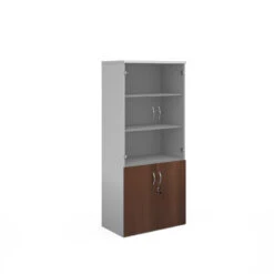 Duo Combination Unit With Glass Upper Doors 1790mm High With 4 Shelves -Office Supermarket Store duo combination unit with glass upper doors 1790mm high with 4 shelves wooden storage dams whitewalnut 975888