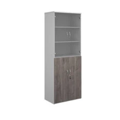 Duo Combination Unit With Glass Upper Doors 2140mm High With 5 Shelves -Office Supermarket Store duo combination unit with glass upper doors 2140mm high with 5 shelves wooden storage dams whitegrey oak 432021