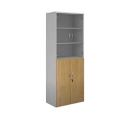 Duo Combination Unit With Glass Upper Doors 2140mm High With 5 Shelves -Office Supermarket Store duo combination unit with glass upper doors 2140mm high with 5 shelves wooden storage dams whiteoak 913748