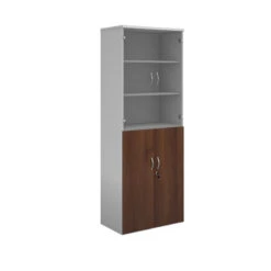 Duo Combination Unit With Glass Upper Doors 2140mm High With 5 Shelves -Office Supermarket Store duo combination unit with glass upper doors 2140mm high with 5 shelves wooden storage dams whitewalnut 822405