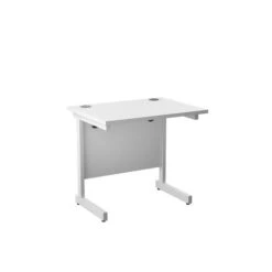 One Cantilever Rectangular White Office Desk - 600mm Deep