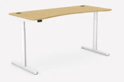 RoundE Bamboo Height Adjustable Office Desk White Frame
