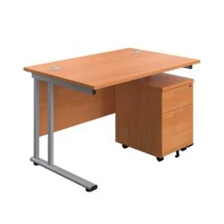 Start Next Day Delivery Cantilever Desk & Two Drawer Pedestal Bundle -Office Supermarket Store start next day delivery cantilever desk two drawer pedestal bundle rectangular office desks tc group beech 1200mm x 800mm silver 946862