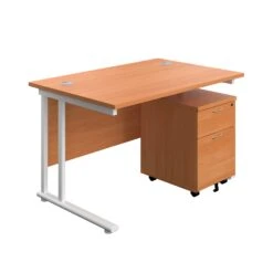 Start Next Day Delivery Cantilever Desk & Two Drawer Pedestal Bundle -Office Supermarket Store start next day delivery cantilever desk two drawer pedestal bundle rectangular office desks tc group beech 1200mm x 800mm white 281624