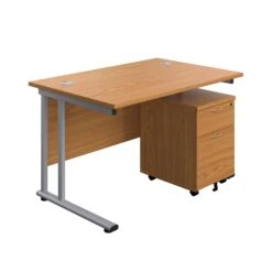 Start Next Day Delivery Cantilever Desk & Two Drawer Pedestal Bundle -Office Supermarket Store start next day delivery cantilever desk two drawer pedestal bundle rectangular office desks tc group oak 1200mm x 800mm silver 666101