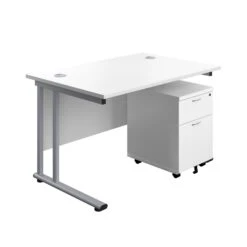 Start Next Day Delivery Cantilever Desk & Two Drawer Pedestal Bundle White