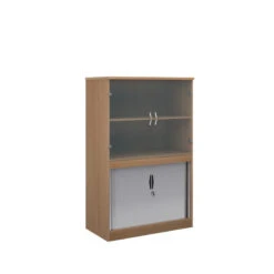 Systems Combination Unit With Tambour Doors And Glass Upper Doors 1600mm High With 2 Shelves