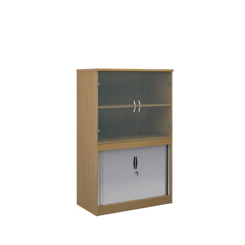 Systems Combination Unit With Tambour Doors And Glass Upper Doors 1600mm High With 2 Shelves 2 Systems Combination Unit With Tambour Doors And Glass Upper Doors 1600mm High With 2 Shelves - Image 2