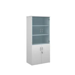 Universal Combination Unit With Glass Upper Doors 1790mm High With 4 Shelves 9 Universal Combination Unit With Glass Upper Doors 1790mm High With 4 Shelves -Office Supermarket Store universal combination unit with glass upper doors 1790mm high with 4 shelves wooden storage dams white 926319