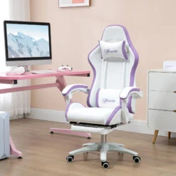 White Vinsetto Gaming Chair -Office Supermarket Store white vinsetto gaming chair executive aosom white purple 799237